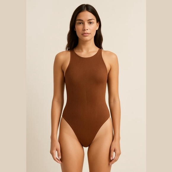 Unbranded Other - Women's one piece swimsuit, brown ribbed, size S